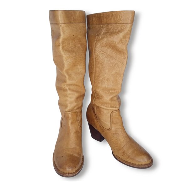 Frye Rory Scrunch Boots Pebbled Leather Sand Tan Size 8.5 Pull On Retro - Picture 1 of 14